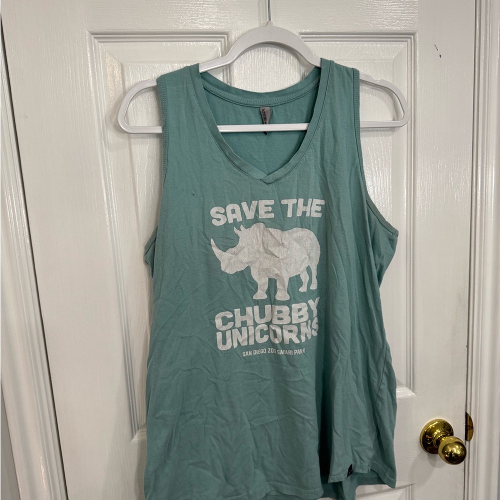 Save The Chubby Unicorns Green Graphic Tank Top